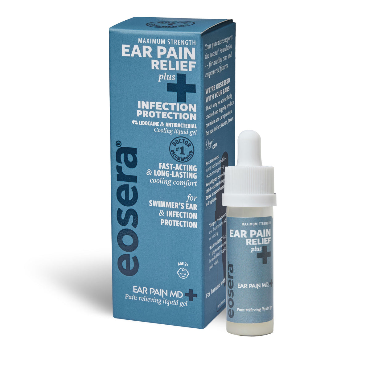 Ear Pain MD+ Plus 4% Lidocaine Cooling Liquid Gel Drops + Infection Protection, Wholesale Case Pack (24 Units)